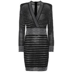 Balmain Striped Stretch-Knit Mini Dress 