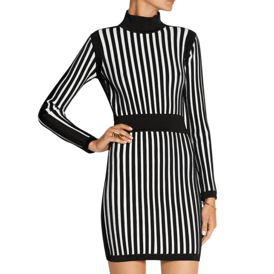 Balmain Striped Stretch-knit Mini Dress XS 36 1