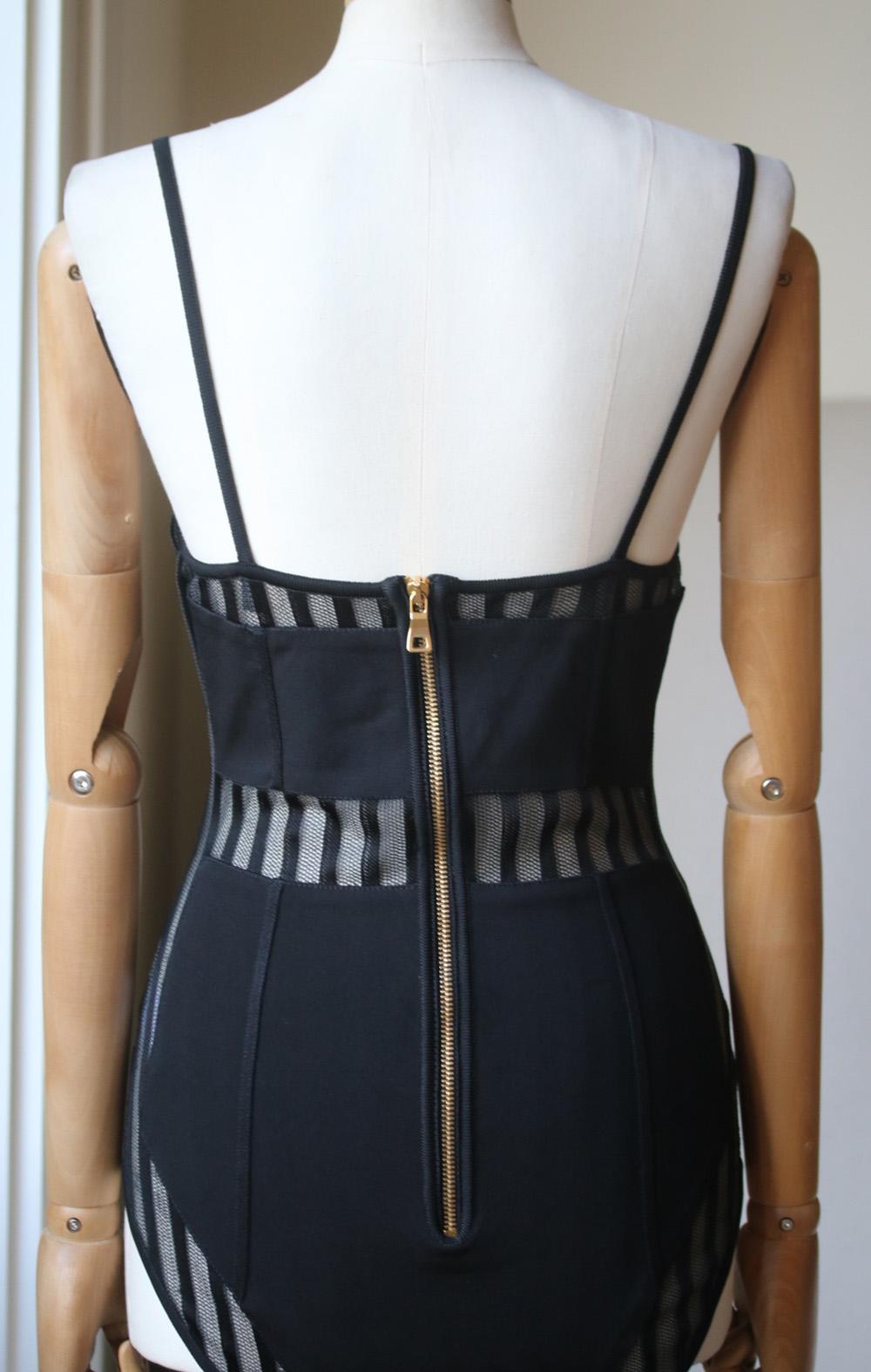 Balmain Striped Tulle-Paneled Stretch-Jersey Bodysuit In Excellent Condition In London, GB