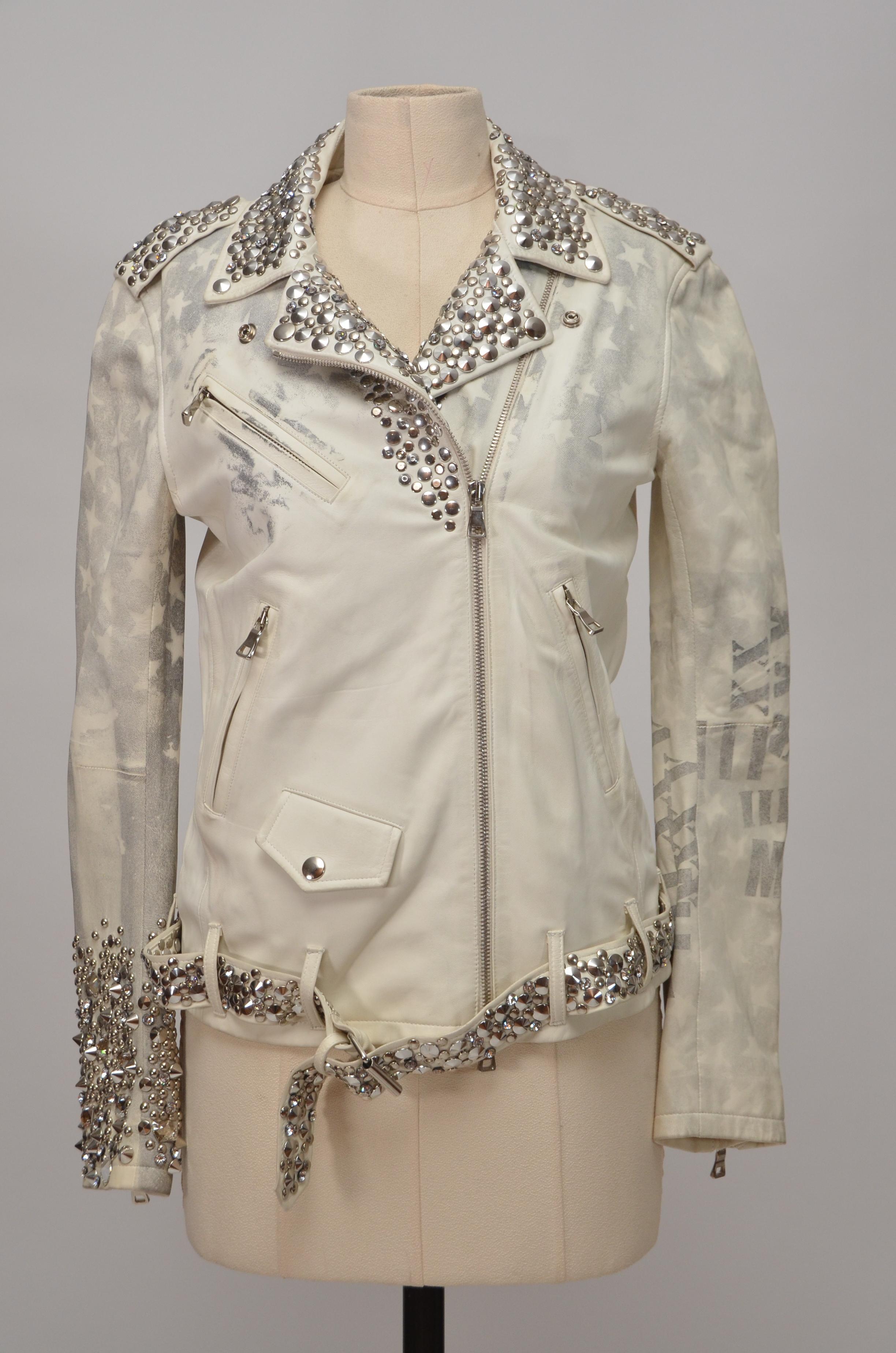 Beige Balmain Studded Leather Biker Jacket  2011  NEW With Tags SZ FR40 Retail $22, 500