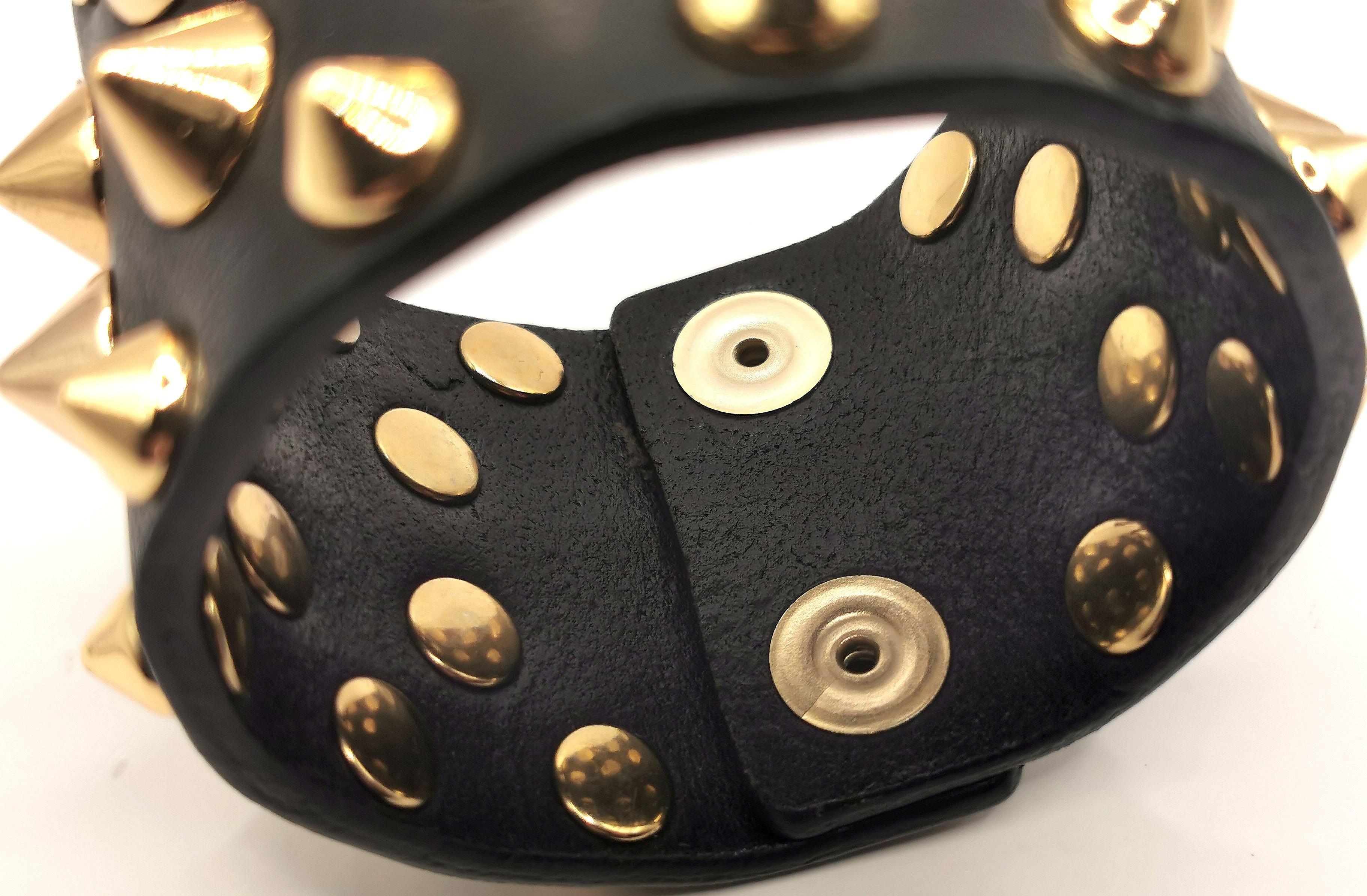 Balmain studded leather cuff bracelet, black and gold  1