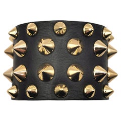 Balmain studded leather cuff bracelet, black and gold 