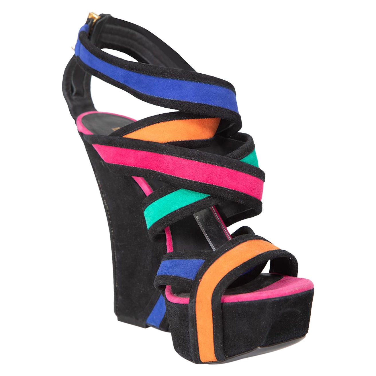 Sandales à talons compensés en daim de Balmain Taille IT 40 en vente