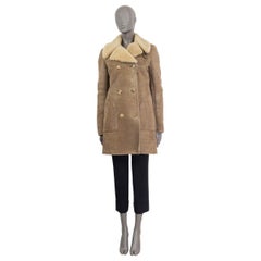 BALMAIN taupe DISTRESSED SUEDE DOUBLE BREASTED SHEARLING Coat Jacket S