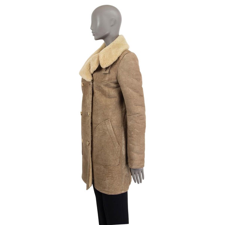 BALMAIN taupe DISTRESSED SUEDE DOUBLE BREASTED SHEARLING Coat Jacket S For  Sale at 1stDibs