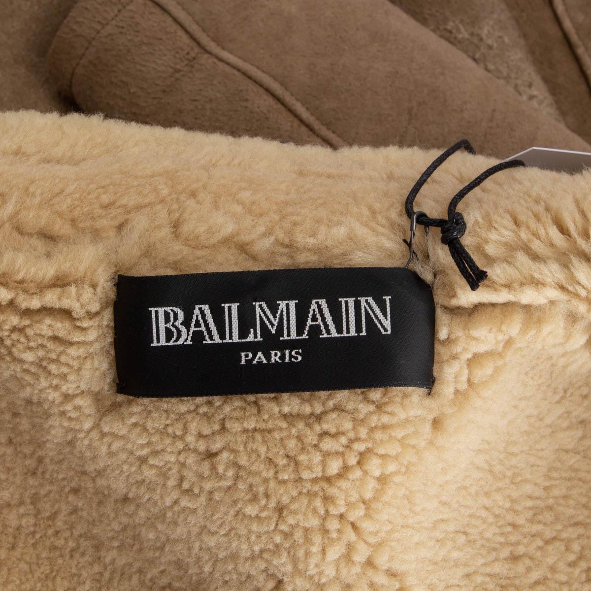 Women's BALMAIN taupe DISTRESSED SUEDE DOUBLE BREASTED SHEARLING Coat Jacket S For Sale