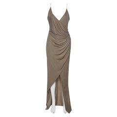 Balmain Taupe Green Jersey Draped Crystal Strap Dress M