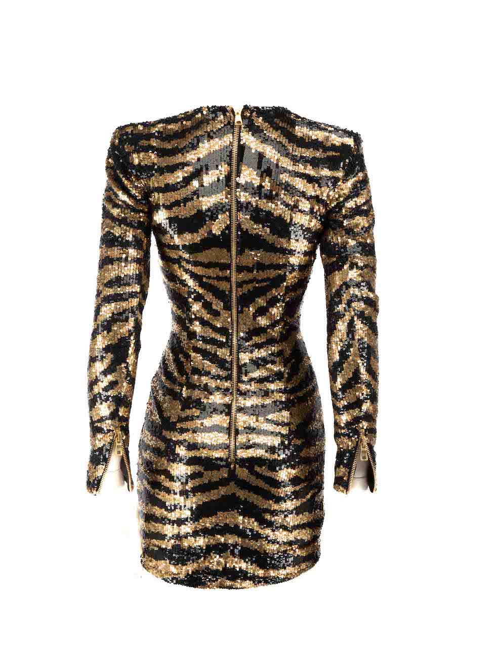 Black Balmain Tiger Pattern Sequinned Mini Dress Size XS