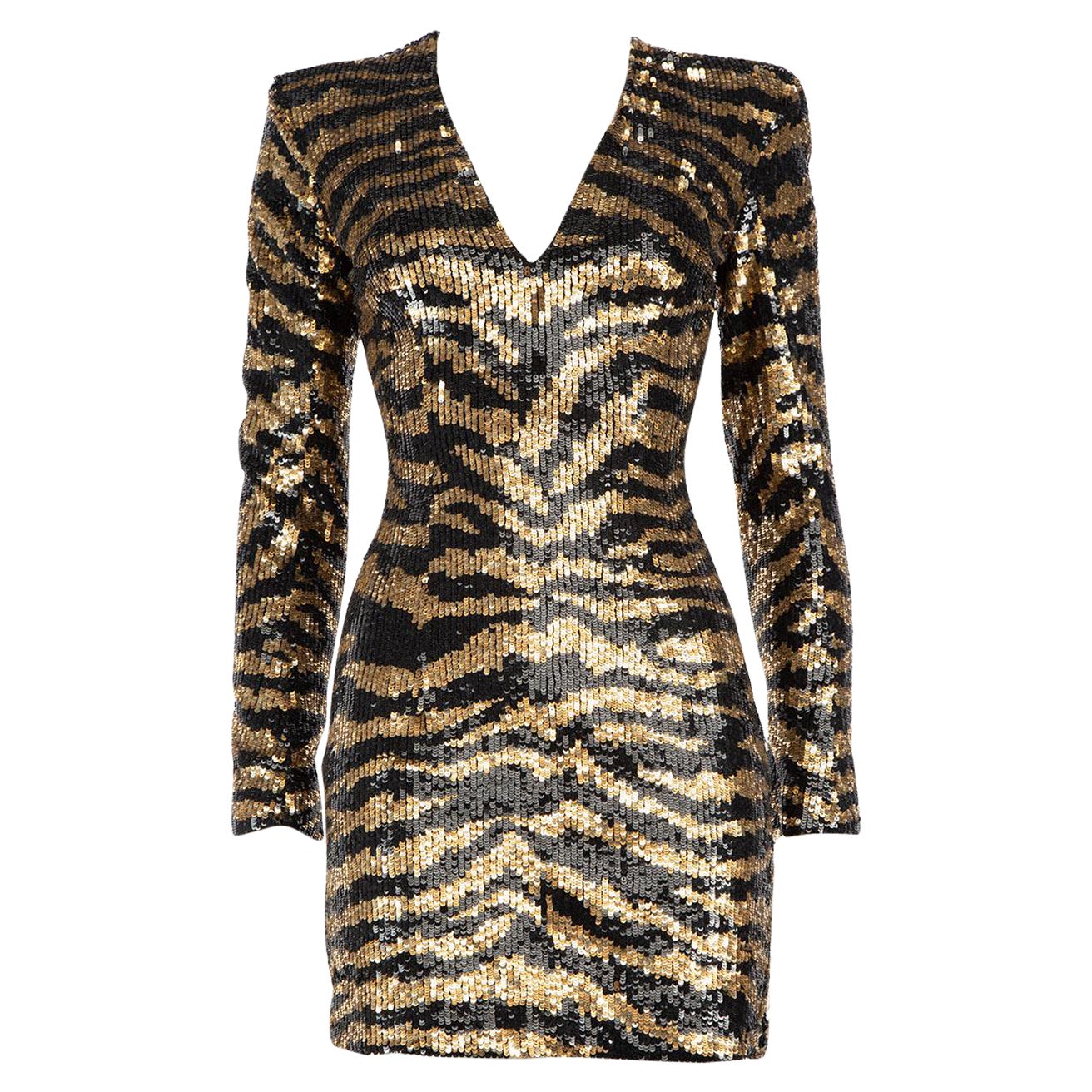 Balmain Tiger Pattern Sequinned Mini Dress Size XS