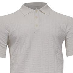 Balmain Tonal Monogram Knit Polo Shirt in White Viscose