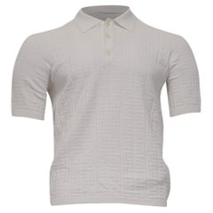 Balmain Tonal Monogram Knit Polo Shirt in White Viscose