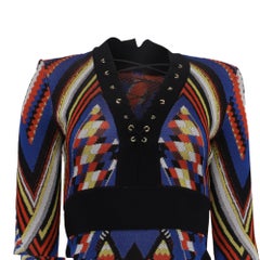 Balmain Tribal-Patterned Lace Up Mini Dress in Multicolor Viscose