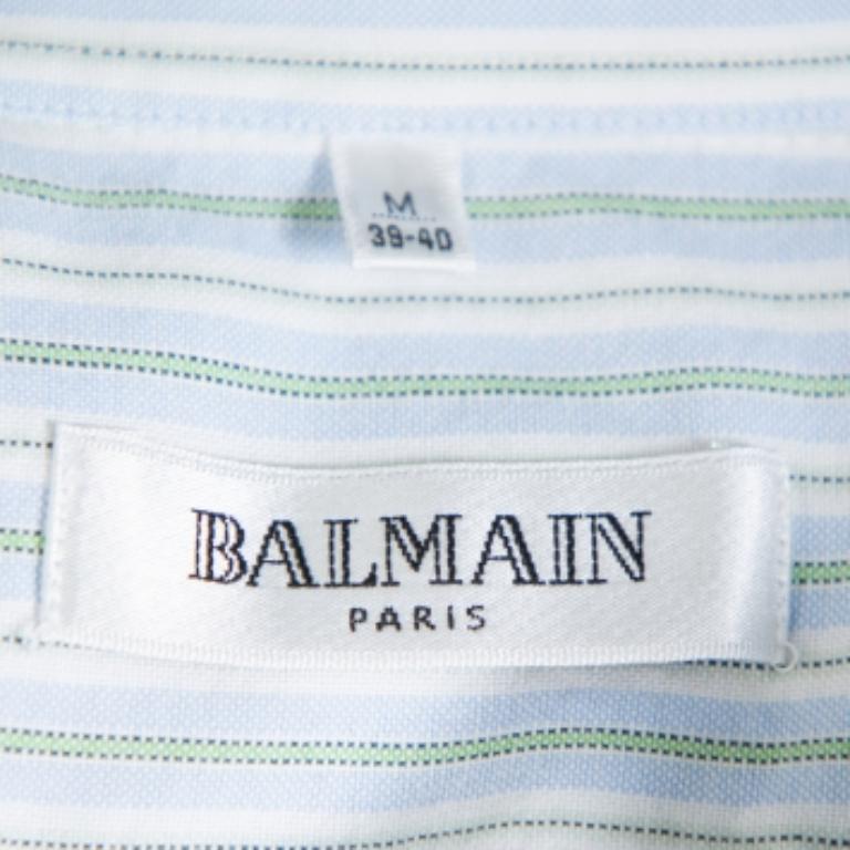 Balmain Tricolor Striped Cotton Short Sleeve Shirt M For Sale 1