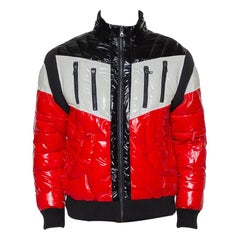 Balmain Tricolore Synthetic Quilted Hooded Jacket L
