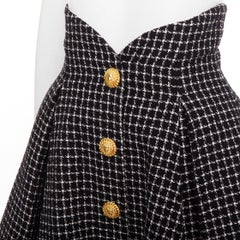 Balmain Tulipe noir blanc pied-de-poule jupe évasée en tweed de coton FR34 XS