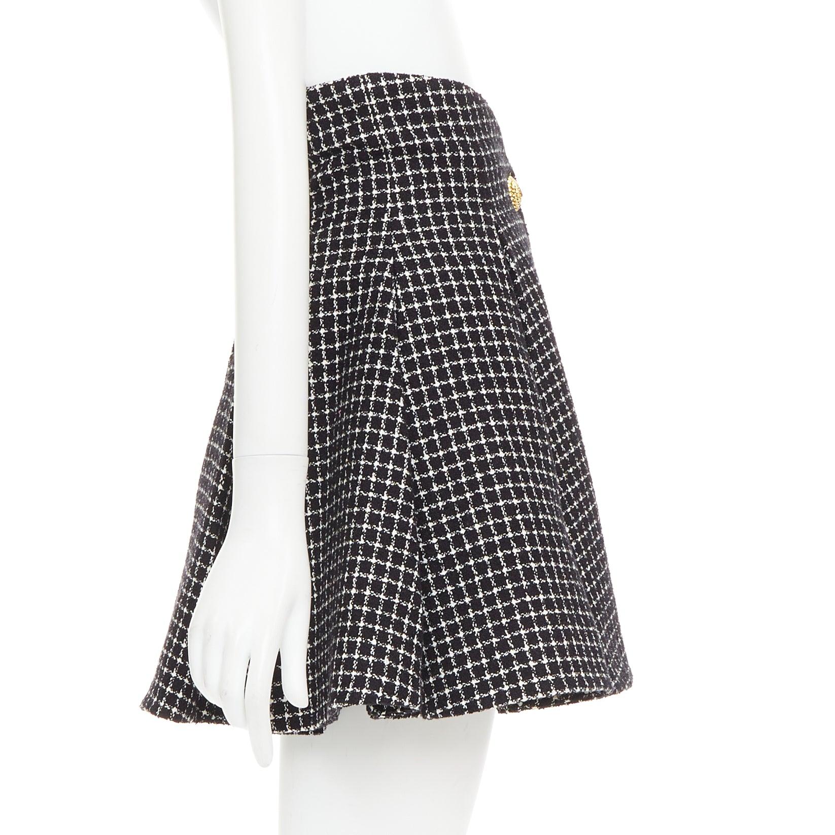 BALMAIN Tulip schwarz-weißer Hahnentritt-Baumwolltweed-Schlaghosenrock FR34 XS im Zustand „Hervorragend“ im Angebot in Hong Kong, NT