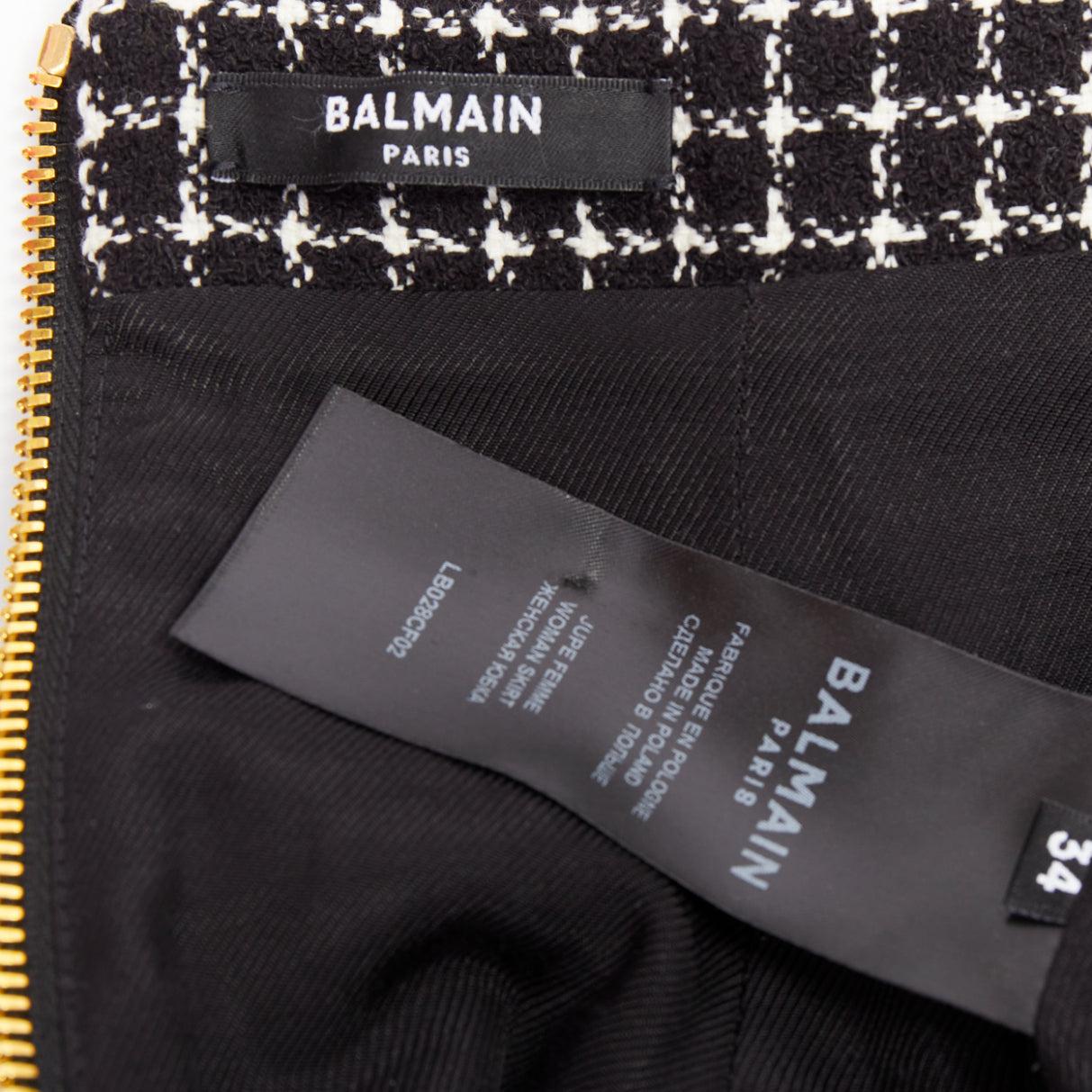 BALMAIN Tulip schwarz-weißer Hahnentritt-Baumwolltweed-Schlaghosenrock FR34 XS im Angebot 3