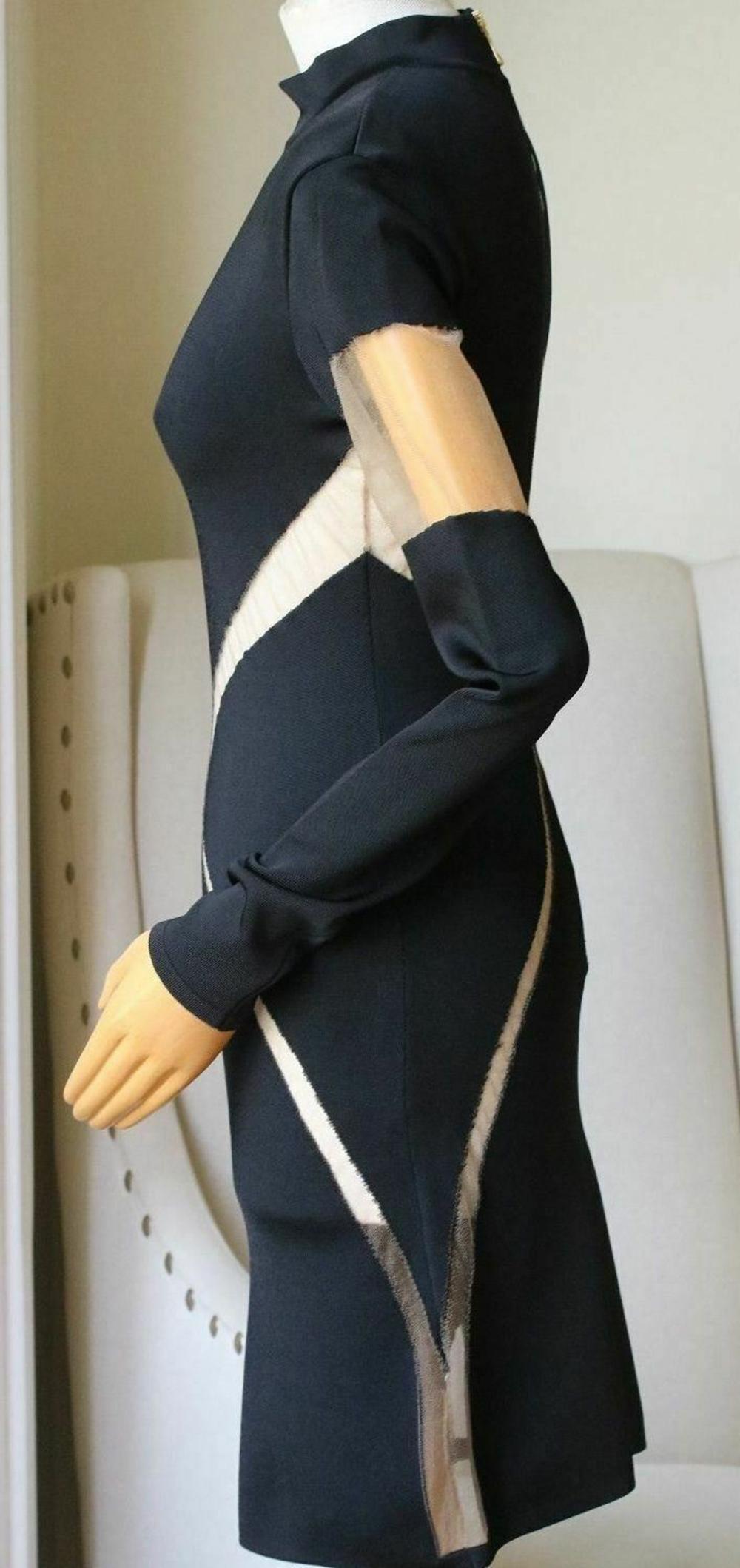 Black Balmain Tulle-Paneled Stretch-Knit Mini Dress