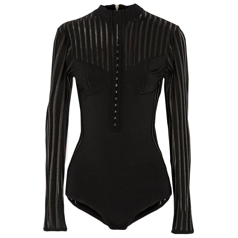 Balmain Tulle-Trimmed Stretch-Knit Bodysuit For Sale at 1stDibs