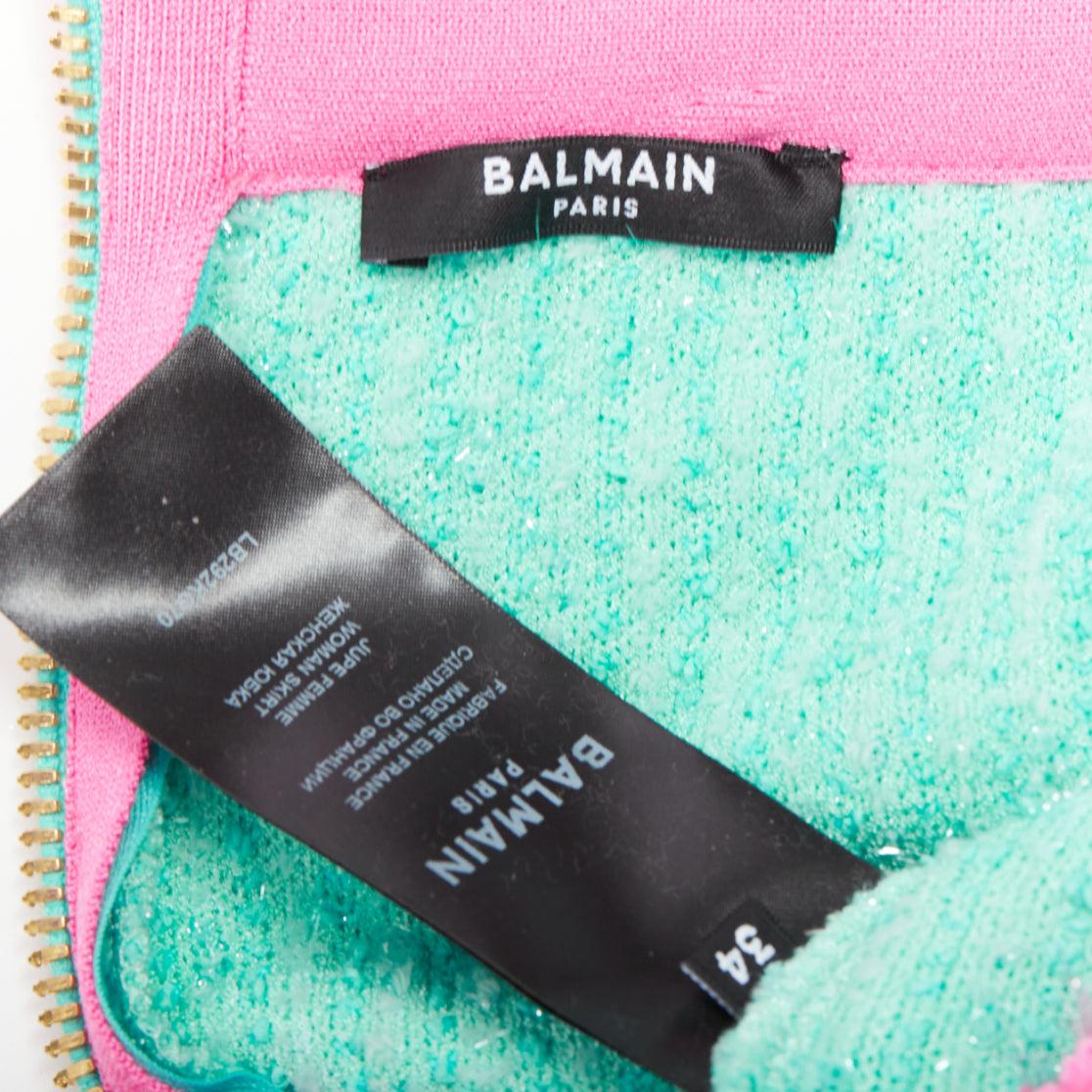 Balmain jupe en boucle turquoise, rose et or, ornée de boutons, FR34 XS en vente 3