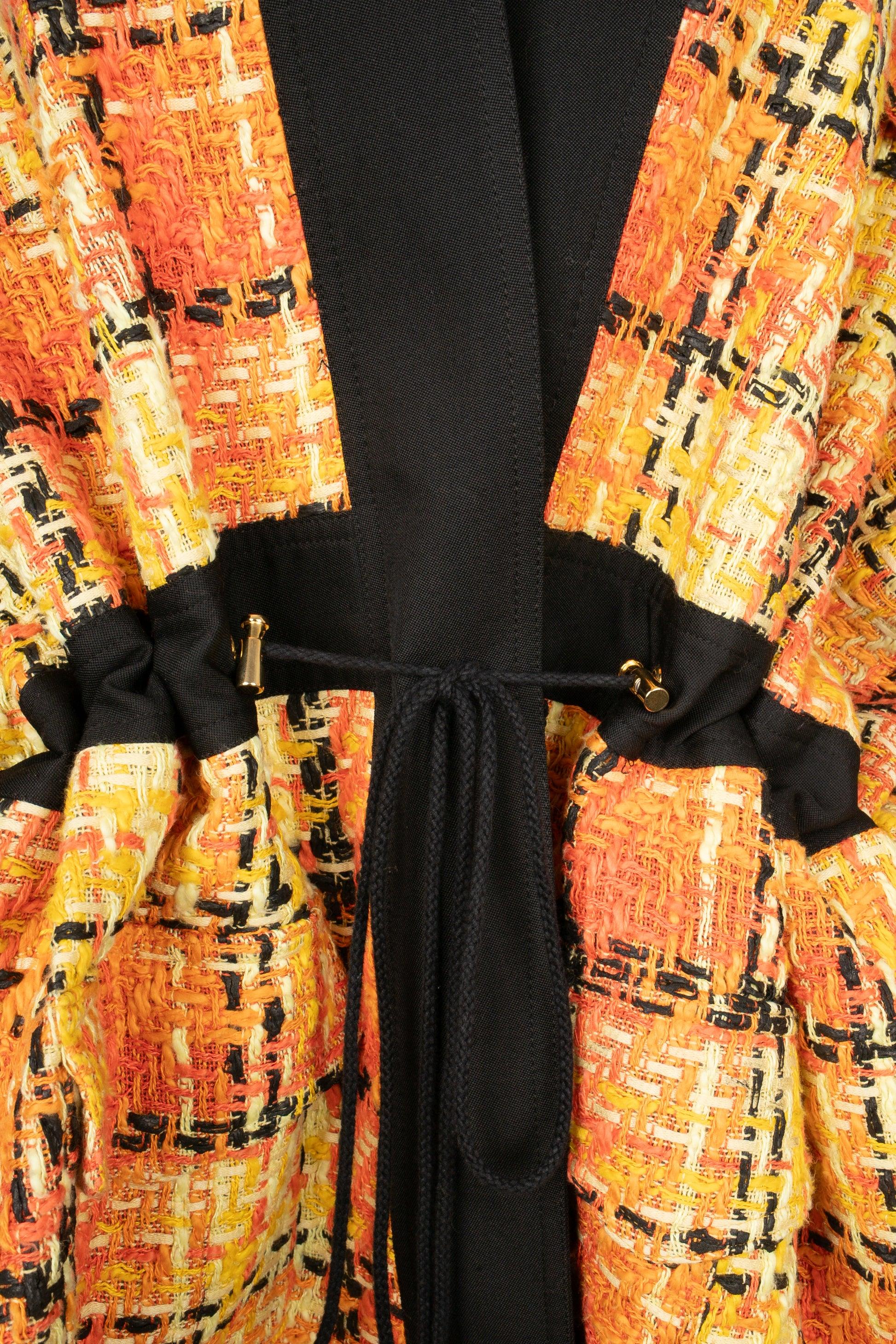 Balmain Tweed Coat in Orange and Yellow Tones For Sale 2