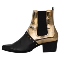 Balmain Two-Tone Leather Ankle Boots Size EU 38 Almond Toe Slip-On