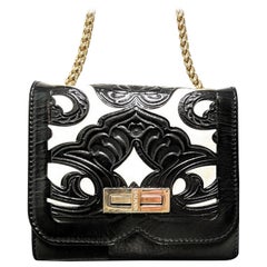 Balmain Ultimate Mini Black and White Embossed Leather Shoulder Bag