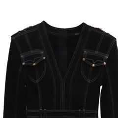 Balmain V-Neck Denim Jumpsuit in Black Cotton