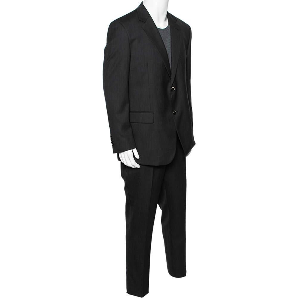 Balmain Vintage Charcoal Grey Wool Regular Fit Single Breasted Suit XXXL In Good Condition For Sale In Dubai, Al Qouz 2