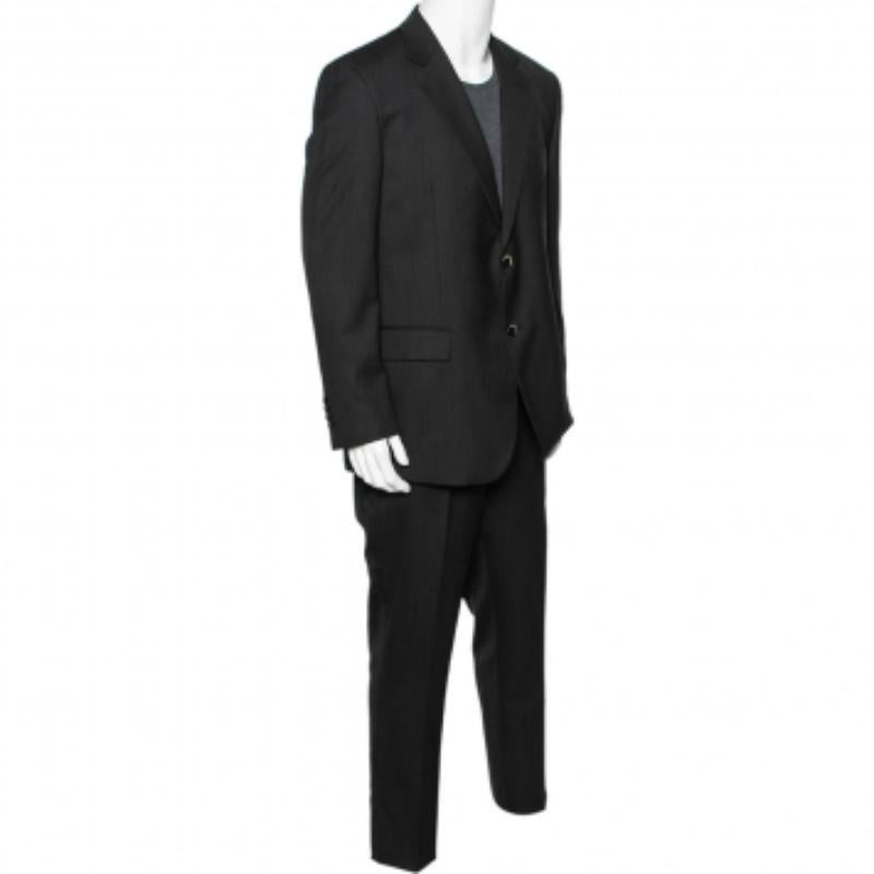Balmain Vintage Anthrazitgrauer einreihiger Wollanzug XXXL Regular Fit im Angebot 2