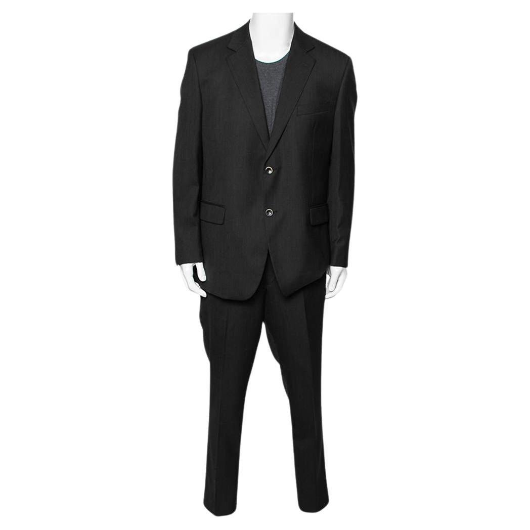 Balmain Vintage Charcoal Grey Wool Regular Fit Single Breasted Suit XXXL For Sale