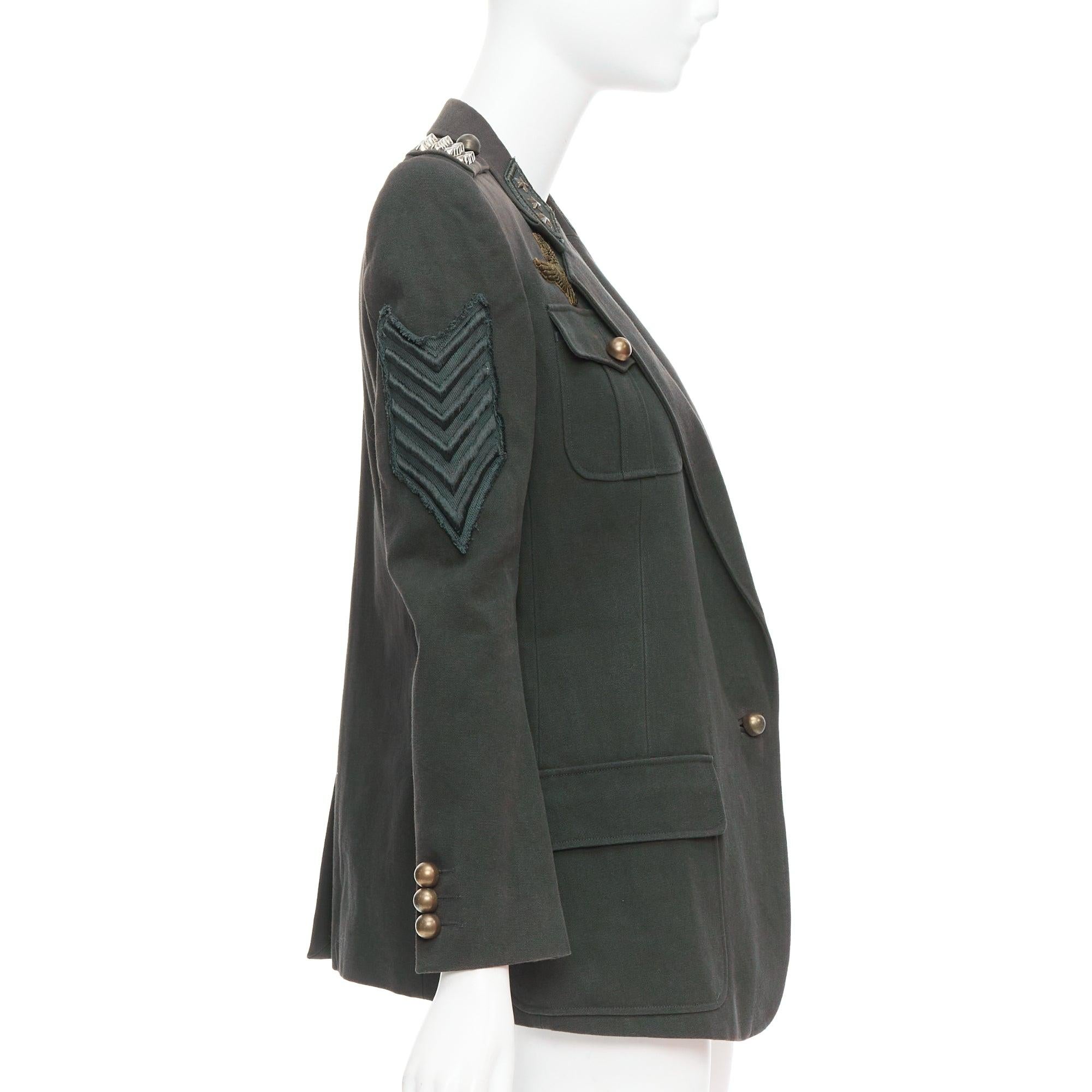 BALMAIN Vintage Decarnin green silver embellished military jacket FR40 M In Good Condition For Sale In Hong Kong, NT