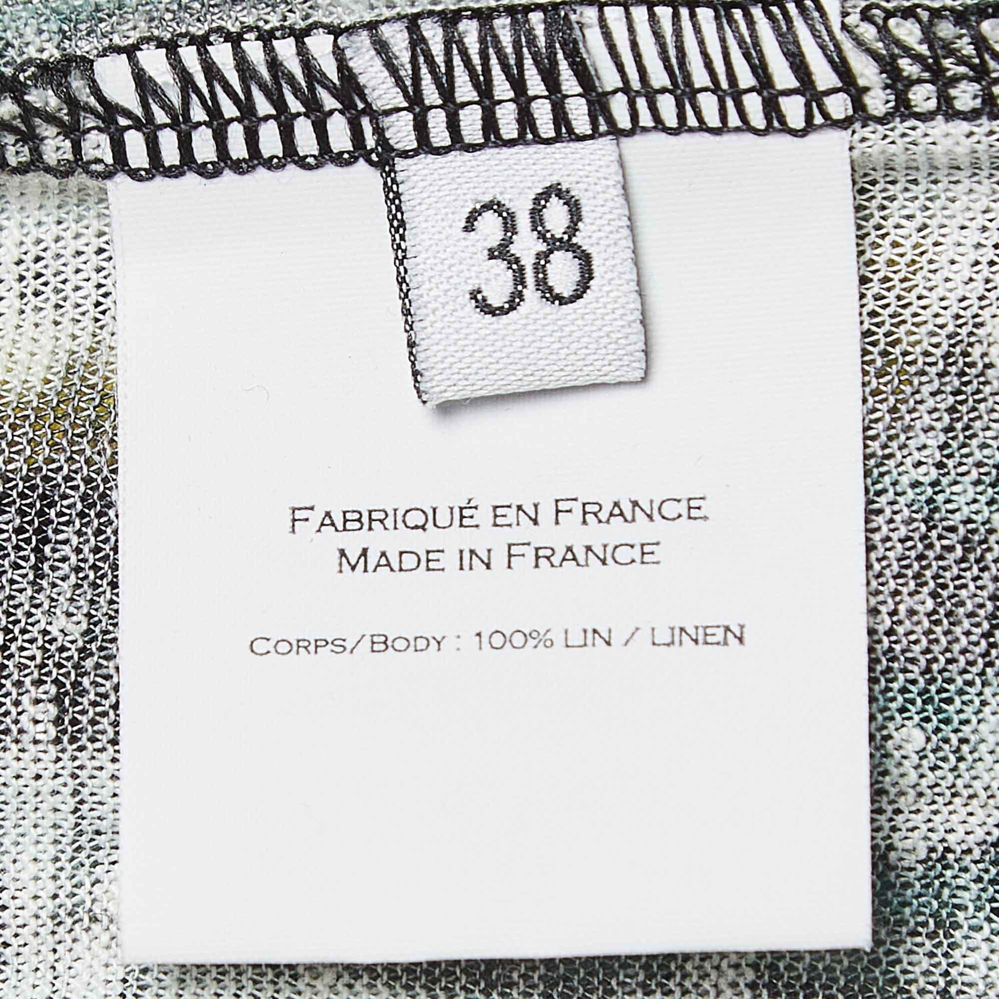 Balmain Vintage Mehrfarbig bedrucktes Leinenstrick-Tanktop mit Knopfleiste Detail, M Damen im Angebot