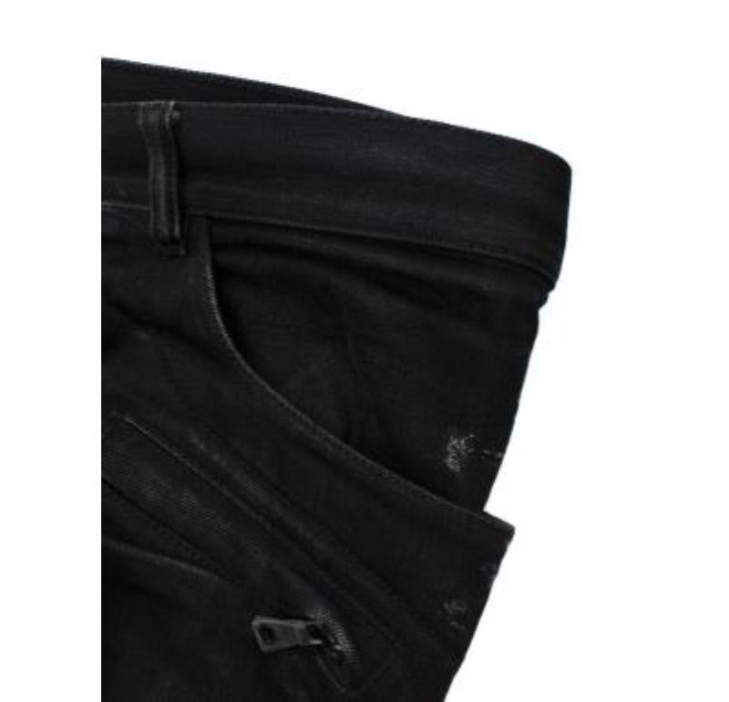 Balmain Washed Black Denim Biker Seamed Jeans For Sale 1