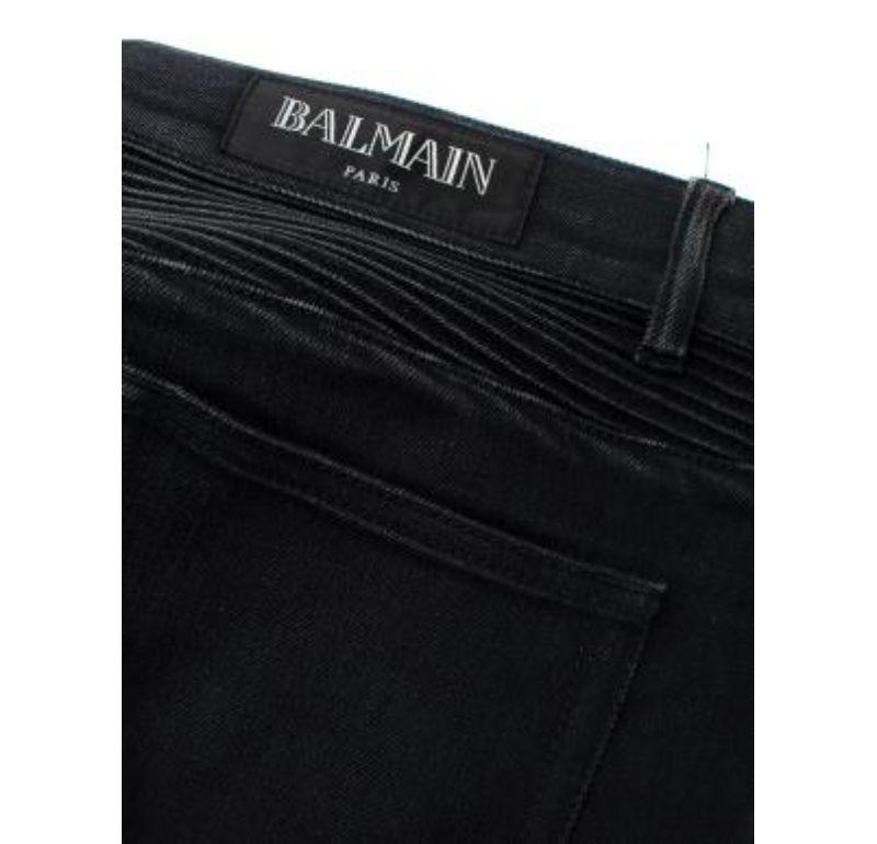 Balmain Washed Black Denim Biker Seamed Jeans For Sale 2