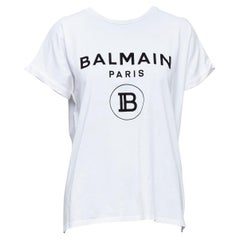 BALMAIN white black Big B logo dolman sleeves crew tshirt  FR38 M