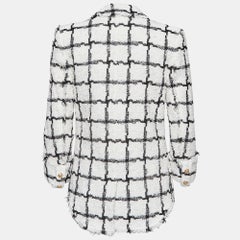Balmain White/Black Checked Tweed Double Breasted Blazer S