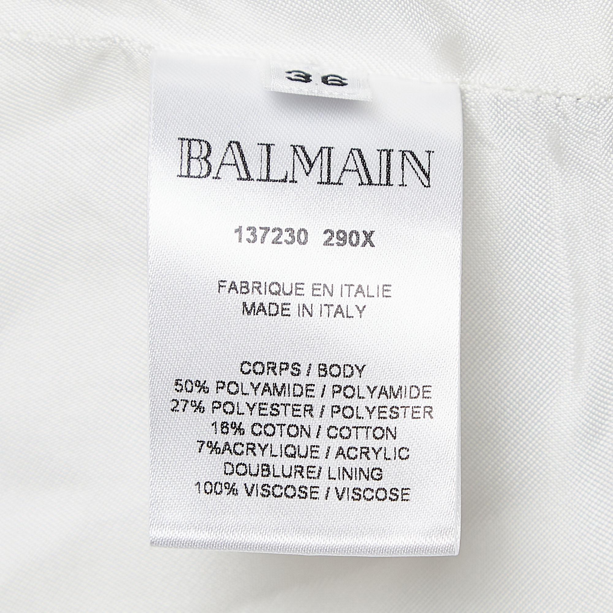 Balmain White/Black Checked Tweed Double Breasted Blazer S In Excellent Condition For Sale In Dubai, Al Qouz 2