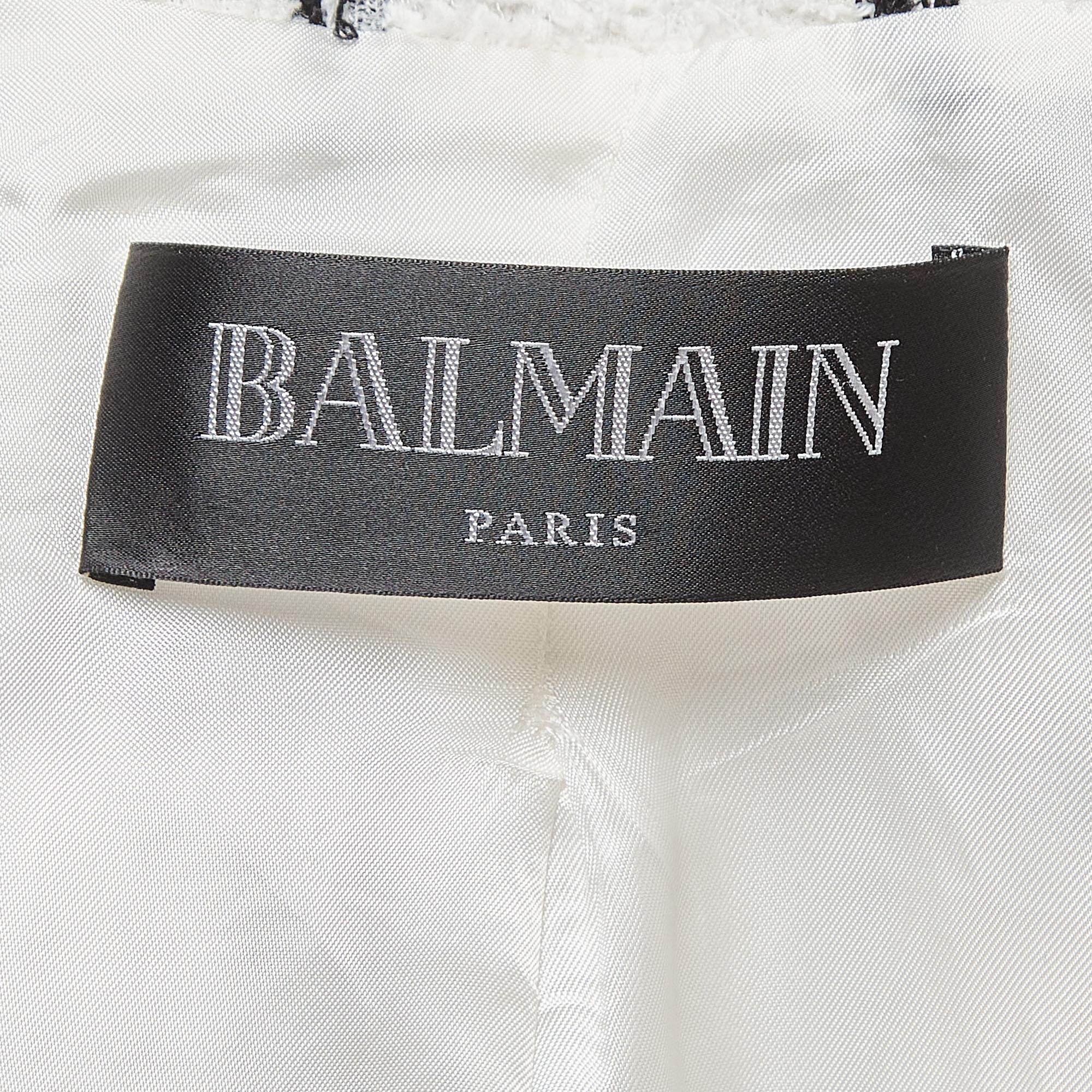 Women's Balmain White/Black Checked Tweed Double Breasted Blazer S For Sale