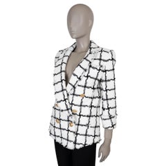 BALMAIN white & black cotton 2018 PLAID TWEED Jacket 38 S