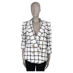 BALMAIN white & black cotton 2018 PLAID TWEED Jacket 38 S