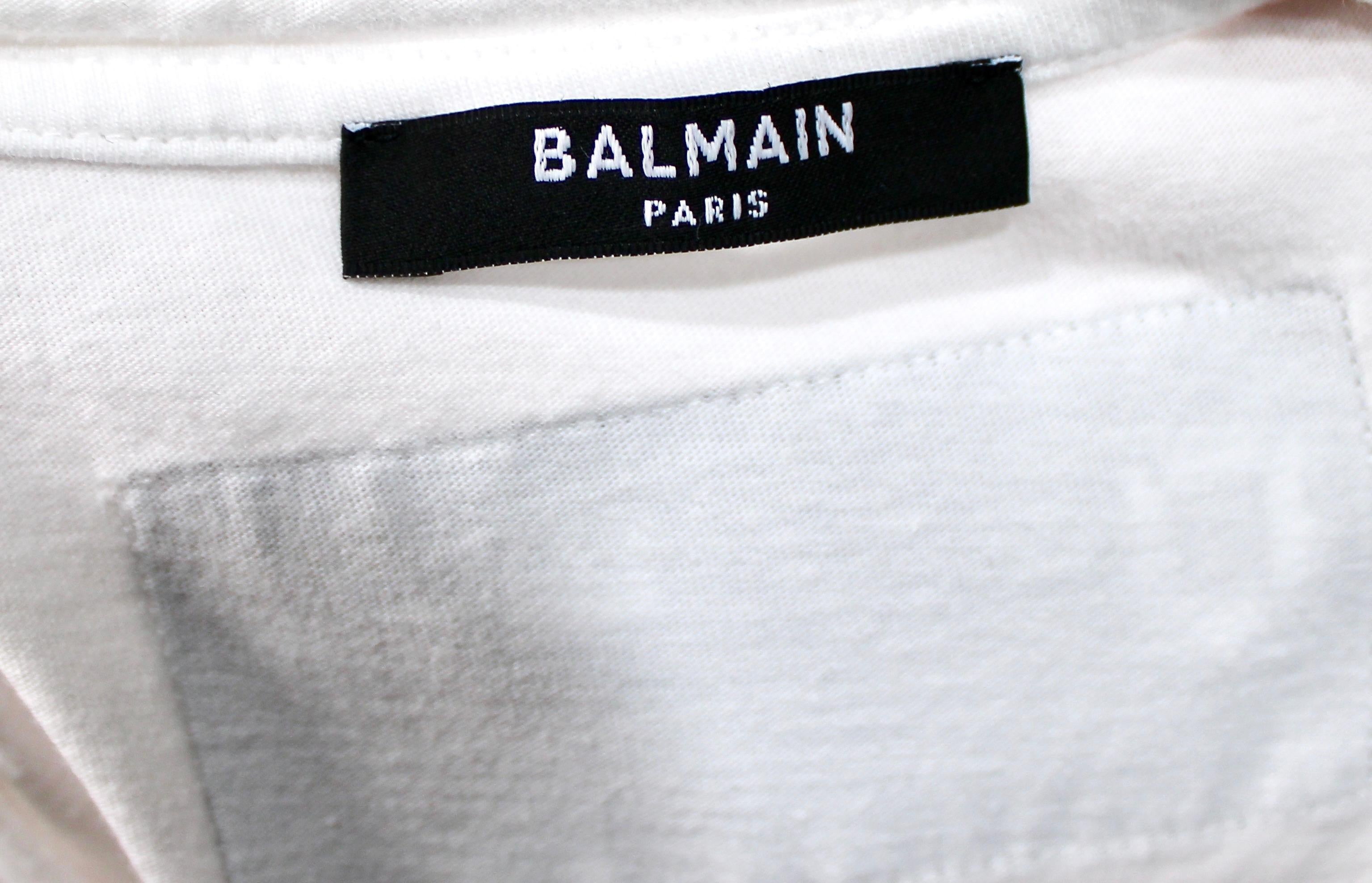 Balmain Weißes und schwarzes T-Shirt aus Baumwolle im Graffiti-Stil im Angebot 3