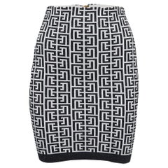 Balmain White/Black Monogram Lurex Knit Mini Skirt S