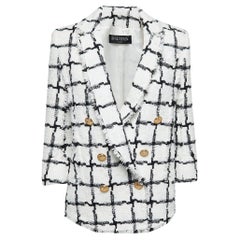 Balmain White/Black Patterned Tweed Double Breasted Blazer S