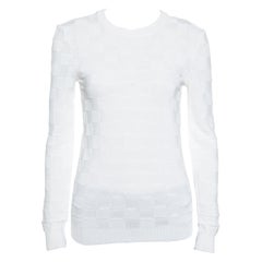 Balmain White Checkered Knit Crew Neck Sweater S