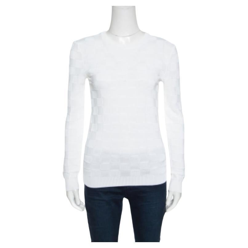 Balmain White Checkered Knit Crew Neck Sweater S.S. White