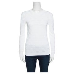 Balmain White Checkered Knit Crew Neck Sweater S
