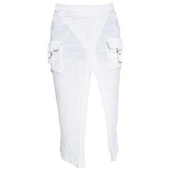 Balmain White Checkered Knit Patch Pocket Detail Faux Wrap Skirt S