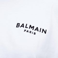 BALMAIN white cotton black logo felt print cap roll sleeve tshirt XS