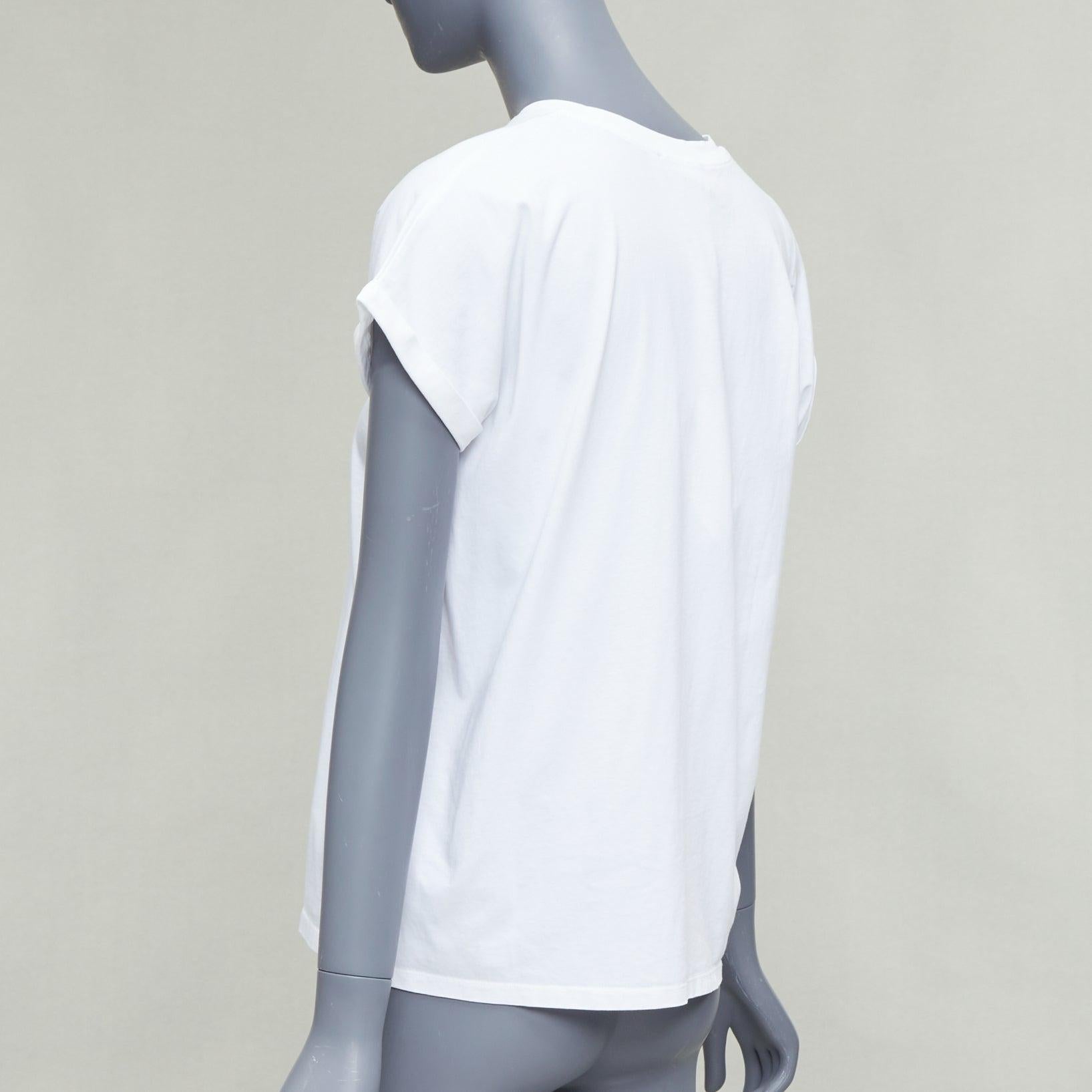 BALMAIN blanc coton noir logo feutre imprimé capuchon manches roulées tshirt XS Pour femmes en vente